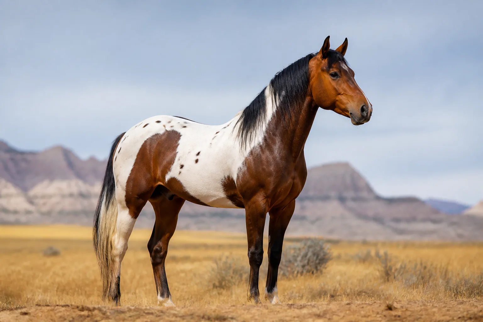 Spotted horse in open field