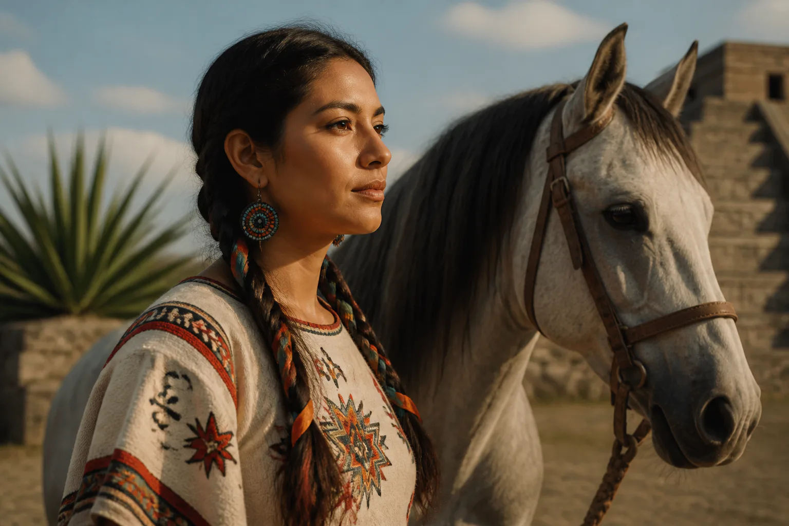 Woman standing beside a horse